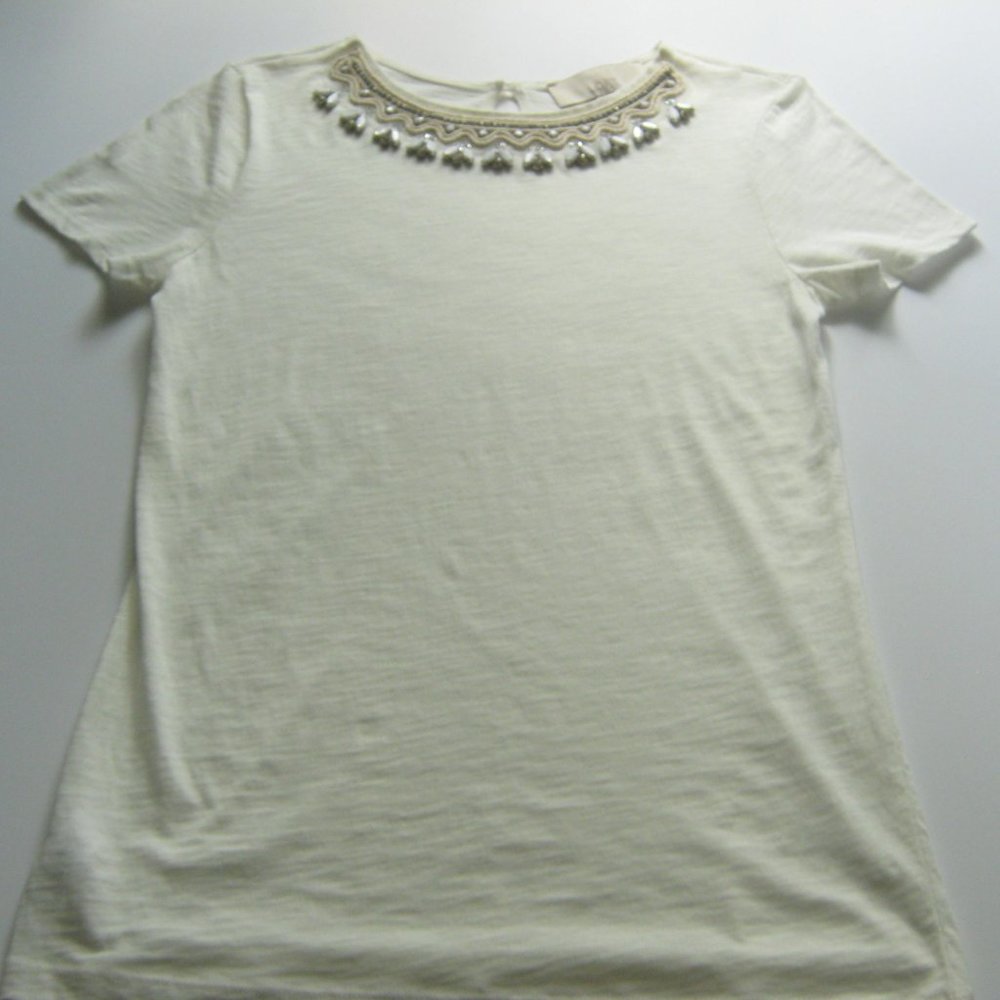 ANN TAYLOR LOFT White and cream embellished top - Picture 7 of 7